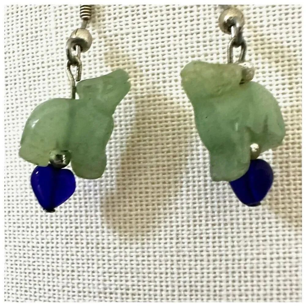 Natural stone dog and heart drop earrings